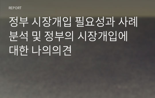 정부 시장개입 필요성과 사례분석 및 정부의 시장개입에 대한 나의의견