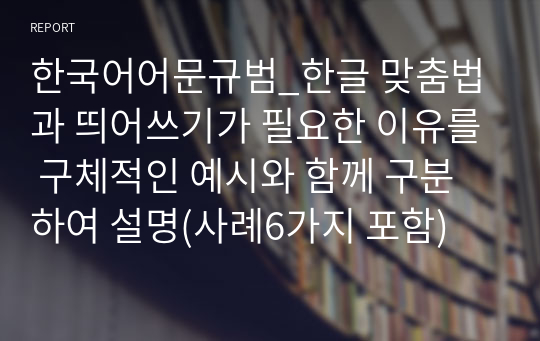 한국어어문규범_한글 맞춤법과 띄어쓰기가 필요한 이유를 구체적인 예시와 함께 구분하여 설명(사례6가지 포함)