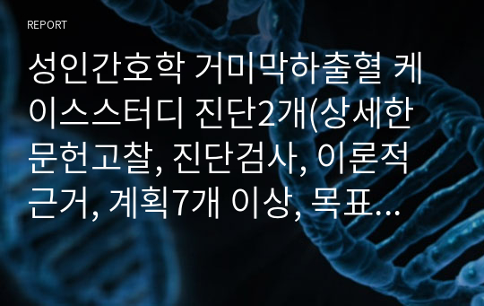 성인간호학 거미막하출혈 케이스스터디 진단2개(상세한 문헌고찰, 진단검사, 이론적근거, 계획7개 이상, 목표, 수행 다 있음)