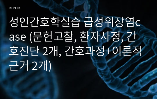 성인간호학실습 급성위장염case (문헌고찰, 환자사정, 간호진단 2개, 간호과정+이론적근거 2개)