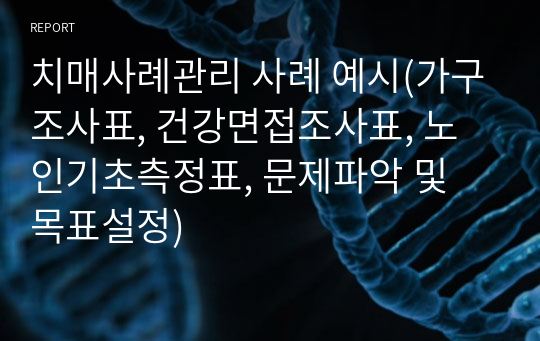 치매사례관리 사례 예시(가구조사표, 건강면접조사표, 노인기초측정표, 문제파악 및 목표설정)