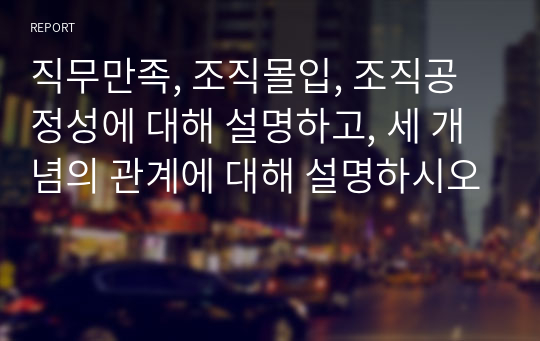 직무만족, 조직몰입, 조직공정성에 대해 설명하고, 세 개념의 관계에 대해 설명하시오