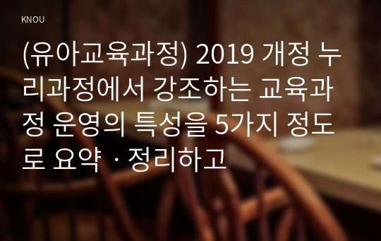 (유아교육과정) 2019 개정 누리과정에서 강조하는 교육과정 운영의 특성을 5가지 정도로 요약ㆍ정리하고