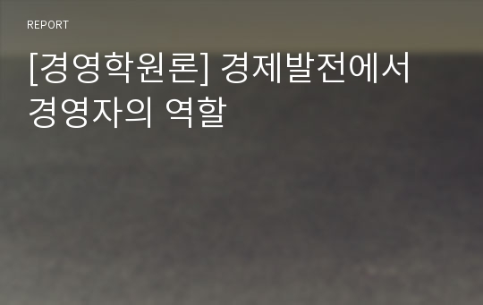 [경영학원론] 경제발전에서 경영자의 역할