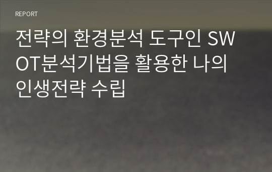 전략의 환경분석 도구인 SWOT분석기법을 활용한 나의 인생전략 수립