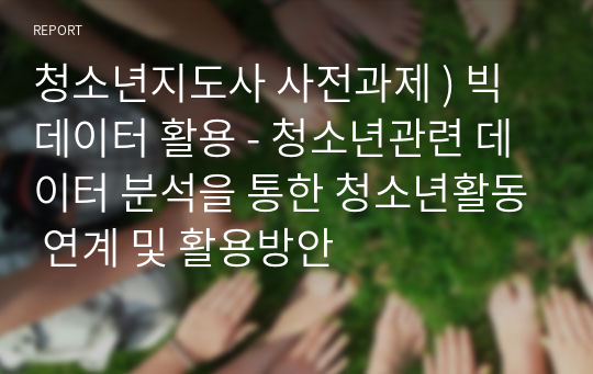 청소년지도사 사전과제 ) 빅데이터 활용 - 청소년관련 데이터 분석을 통한 청소년활동 연계 및 활용방안