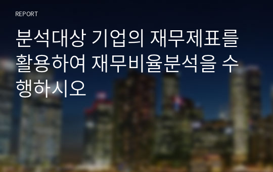 분석대상 기업의 재무제표를 활용하여 재무비율분석을 수행하시오