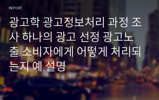 광고학 광고정보처리 과정 조사 하나의 광고 선정 광고노출 소비자에게 어떻게 처리되는지 예 설명