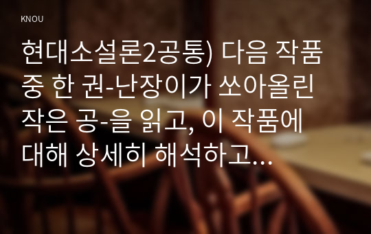 현대소설론2공통) 다음 작품 중 한 권-난장이가 쏘아올린 작은 공-을 읽고, 이 작품에 대해 상세히 해석하고 본인의 감상평을 쓰시오0K