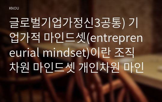 글로벌기업가정신3공통) 기업가적 마인드셋(entrepreneurial mindset)이란 조직차원 마인드셋 개인차원 마인드셋의 주요소가 무엇인지 설명하시오0k