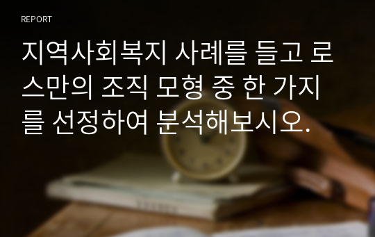 지역사회복지 사례를 들고 로스만의 조직 모형 중 한 가지를 선정하여 분석해보시오.