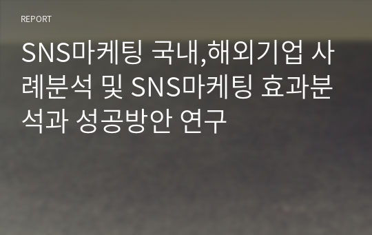 SNS마케팅 국내,해외기업 사례분석 및 SNS마케팅 효과분석과 성공방안 연구