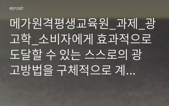 메가원격평생교육원_과제_광고학_소비자에게 효과적으로 도달할 수 있는 스스로의 광고방법을 구체적으로 계획해보기 (예를 들어, 한 가지 방식 및 매체가 아닌 2가지 이상의 마케팅 커뮤니케이션)