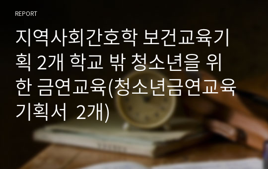 지역사회간호학 보건교육기획 2개 학교 밖 청소년을 위한 금연교육(청소년금연교육 기획서  2개)