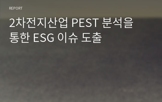 2차전지산업 PEST 분석을 통한 ESG 이슈 도출