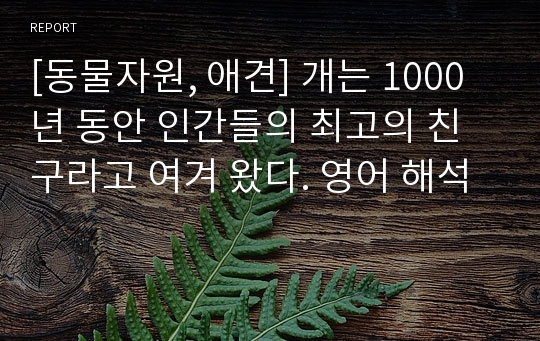 [동물자원, 애견] 개는 1000년 동안 인간들의 최고의 친구라고 여겨 왔다. 영어 해석