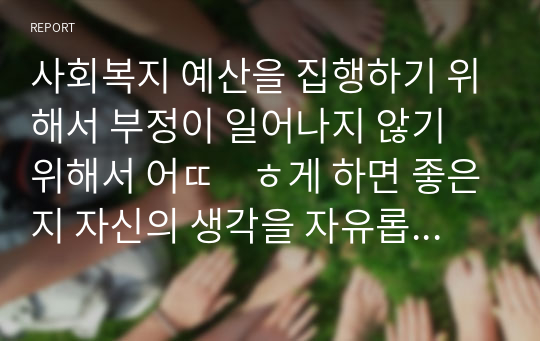 사회복지 예산을 집행하기 위해서 부정이 일어나지 않기 위해서 어ᄄᅠᇂ게 하면 좋은지 자신의 생각을 자유롭게 서술하시오