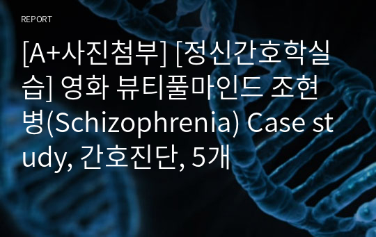 [A+사진첨부] [정신간호학실습] 영화 뷰티풀마인드 조현병(Schizophrenia) Case study, 간호진단, 5개