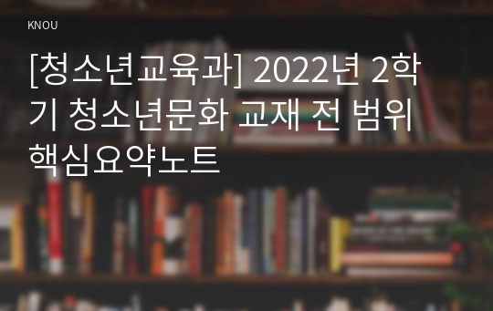 [청소년교육과] 2022년 2학기 청소년문화 교재 전 범위 핵심요약노트