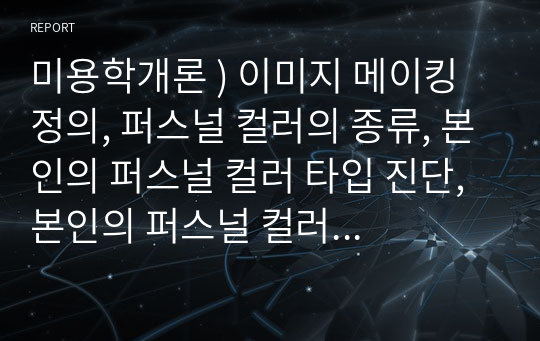 미용학개론 ) 이미지 메이킹 정의, 퍼스널 컬러의 종류, 본인의 퍼스널 컬러 타입 진단, 본인의 퍼스널 컬러를 고려한 이미지 메이킹 제시