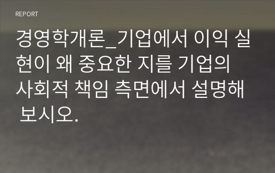 경영학개론_기업에서 이익 실현이 왜 중요한 지를 기업의 사회적 책임 측면에서 설명해 보시오.