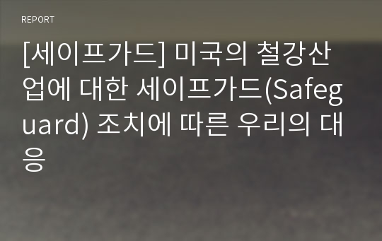 [세이프가드] 미국의 철강산업에 대한 세이프가드(Safeguard) 조치에 따른 우리의 대응