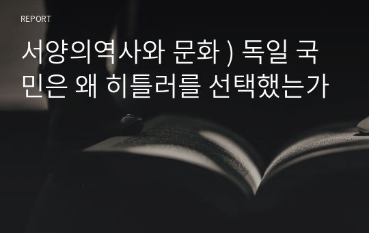 서양의역사와 문화 ) 독일 국민은 왜 히틀러를 선택했는가