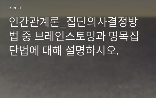 인간관계론_집단의사결정방법 중 브레인스토밍과 명목집단법에 대해 설명하시오.