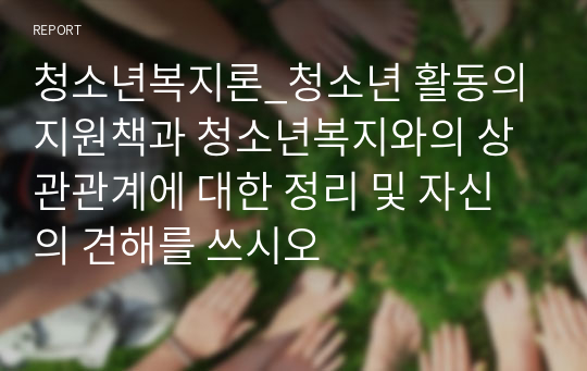 청소년복지론_청소년 활동의 지원책과 청소년복지와의 상관관계에 대한 정리 및 자신의 견해를 쓰시오