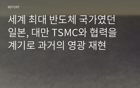 세계 최대 반도체 국가였던 일본, 대만 TSMC와 협력을 계기로 과거의 영광 재현