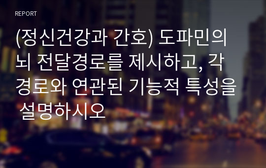 (정신건강과 간호) 도파민의 뇌 전달경로를 제시하고, 각 경로와 연관된 기능적 특성을 설명하시오