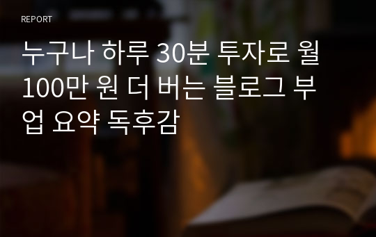 누구나 하루 30분 투자로 월 100만 원 더 버는 블로그 부업 요약 독후감