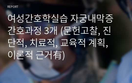 여성간호학실습 자궁내막증 간호과정 3개 급성통증, 지식부족, 자기돌봄 향상을 위한 준비 (문헌고찰, 진단적, 치료적, 교육적 계획, 이론적 근거有)