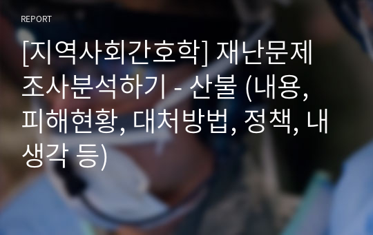 [지역사회간호학] 재난문제 조사분석하기 - 산불 (내용, 피해현황, 대처방법, 정책, 내생각 등)