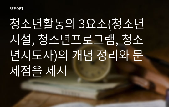 청소년활동의 3요소(청소년시설, 청소년프로그램, 청소년지도자)의 개념 정리와 문제점을 제시