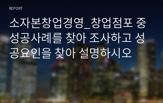 소자본창업경영_창업점포 중 성공사례를 찾아 조사하고 성공요인을 찾아 설명하시오