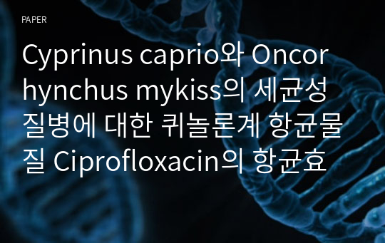 Cyprinus caprio와 Oncorhynchus mykiss의 세균성 질병에 대한 퀴놀론계 항균물질 Ciprofloxacin의 항균효능 및 안정성에 관한 연구