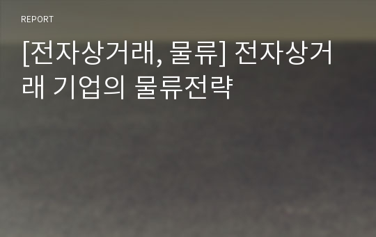 [전자상거래, 물류] 전자상거래 기업의 물류전략