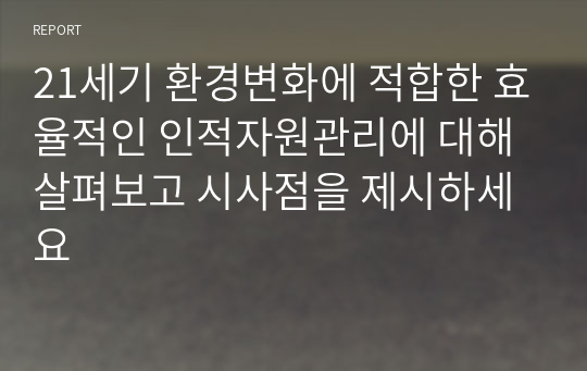 21세기 환경변화에 적합한 효율적인 인적자원관리에 대해 살펴보고 시사점을 제시하세요