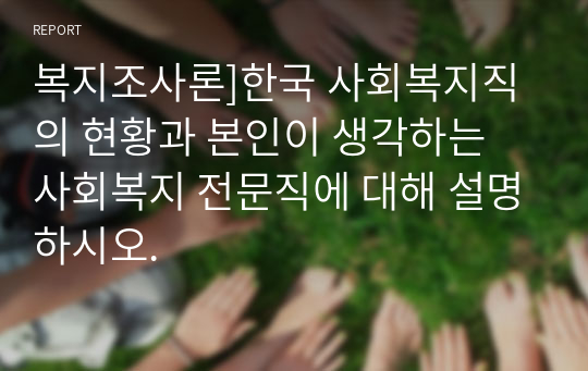 복지조사론]한국 사회복지직의 현황과 본인이 생각하는 사회복지 전문직에 대해 설명하시오.