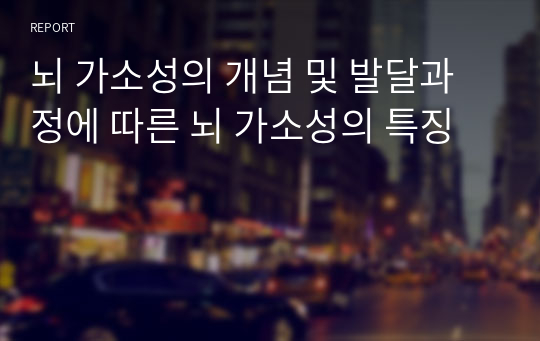 뇌 가소성의 개념 및 발달과정에 따른 뇌 가소성의 특징