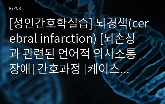 [실습케이스] 뇌경색(cerebral infarction) [뇌손상과 관련된 언어적 의사소통 장애] 간호과정 [케이스 스터디, CASE, 케이스, 레포트, 임상실습] [뇌경색 케이스, cerebral infarction 케이스, infarction 케이스, 뇌경색 간호과정, cerebral infarction 간호과정, infarction 간호과정]