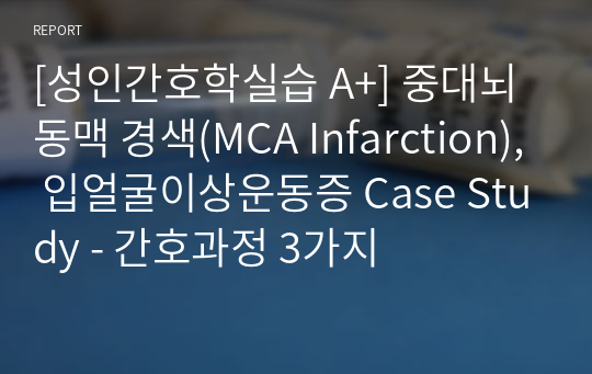 [성인간호학실습 A+] 중대뇌동맥 경색(MCA Infarction), 입얼굴이상운동증 Case Study - 간호과정 3가지