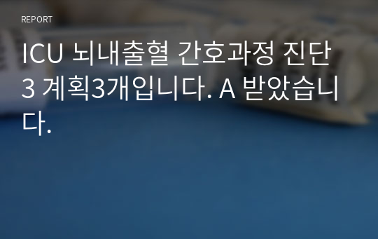 ICU 뇌내출혈 간호과정 진단3 계획3개입니다. A 받았습니다.