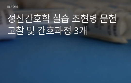 정신간호학 실습 조현병 문헌고찰 및 간호과정 3개