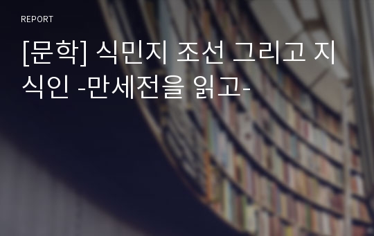 [문학] 식민지 조선 그리고 지식인 -만세전을 읽고-