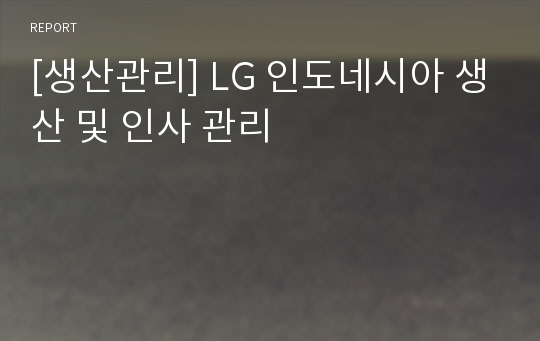 [생산관리] LG 인도네시아 생산 및 인사 관리