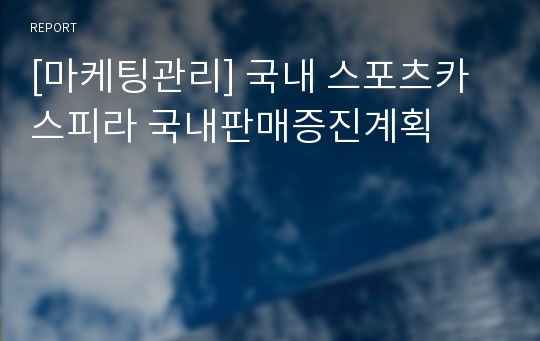 [마케팅관리] 국내 스포츠카 스피라 국내판매증진계획