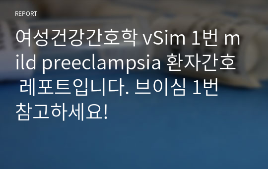 여성건강간호학 vSim 1번 mild preeclampsia 환자간호 레포트입니다. 브이심 1번 참고하세요!