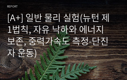 [A+] 일반 물리 실험(뉴턴 제1법칙, 자유 낙하와 에너지 보존, 중력가속도 측정-단진자 운동)